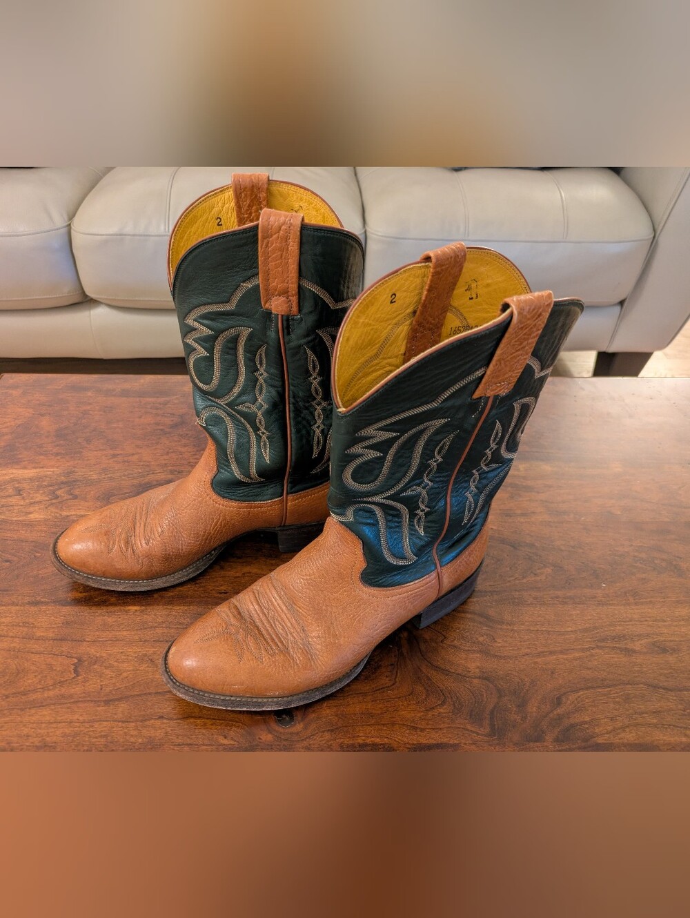 Nocona Boots - Men's Western Cowboy Boots in Brown/Green Leather - Size 8.5 D